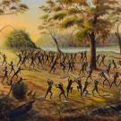 Illustration d'une bataille régulée opposant des aborigènes d'Australie