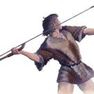 peinture représentant un chasseur préhistorique armé d'un propulseur et d'une sagaie