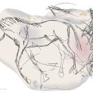 Relevé archéologique de la face A de la pierre gravée d'Etiolles. Représentation d'un cheval et d'une figure indéfinie.