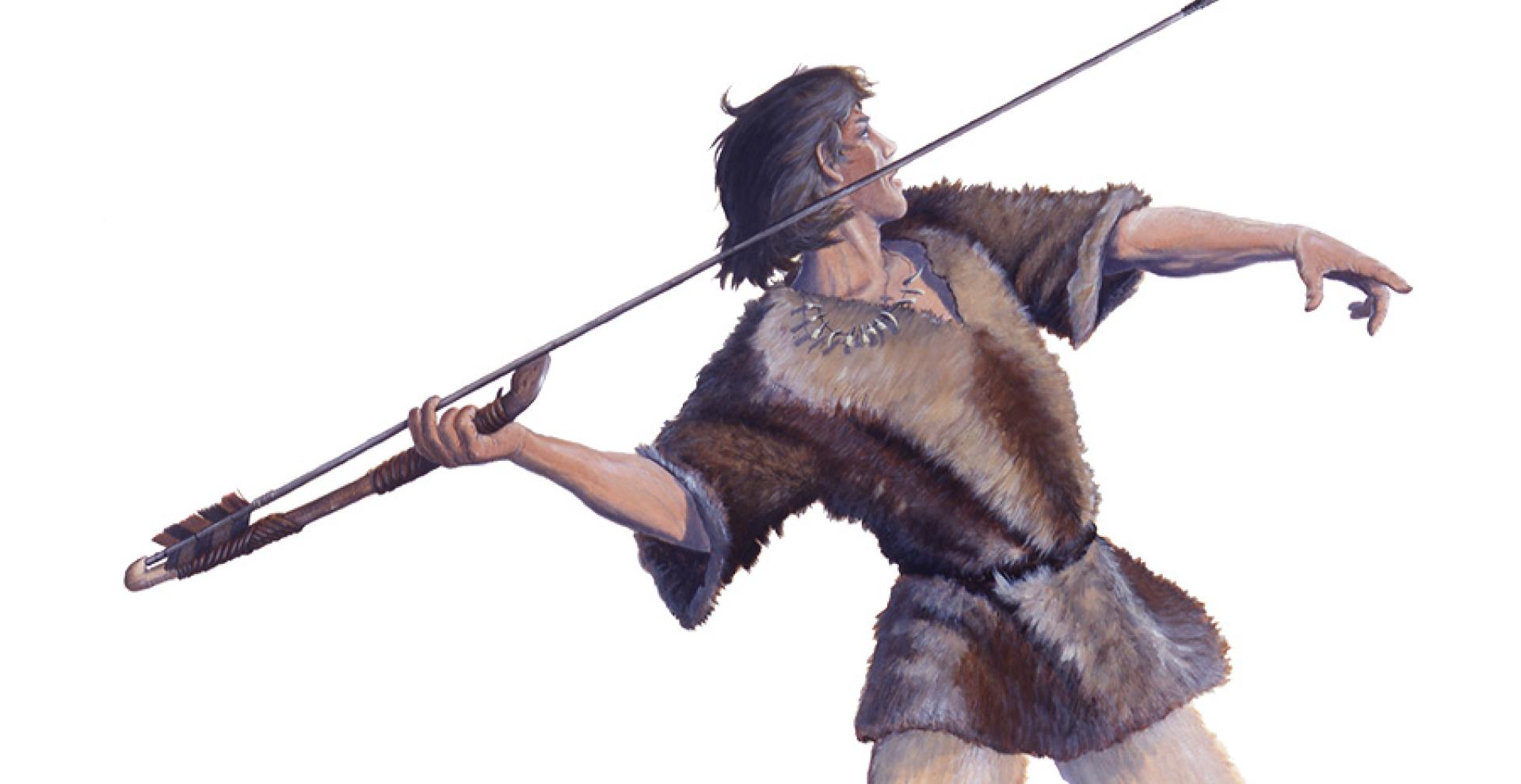 peinture représentant un chasseur préhistorique armé d'un propulseur et d'une sagaie