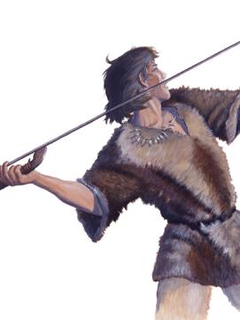 peinture représentant un chasseur préhistorique armé d'un propulseur et d'une sagaie