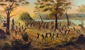 Illustration d'une bataille régulée opposant des aborigènes d'Australie