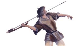 peinture représentant un chasseur préhistorique armé d'un propulseur et d'une sagaie