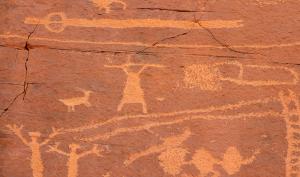 Peinture rupestre du Nevada représentant un chasseur armé d'un propulseur
