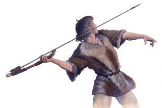 peinture représentant un chasseur préhistorique armé d'un propulseur et d'une sagaie