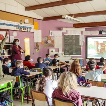 Vue depuis une classe d'une visite guidée à distance de l'exposition "Les Sénons"