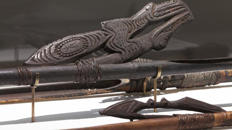 Vue de l'exposition "Le propulseur, des chasseurs de rennes aux chasseurs de kangourous"