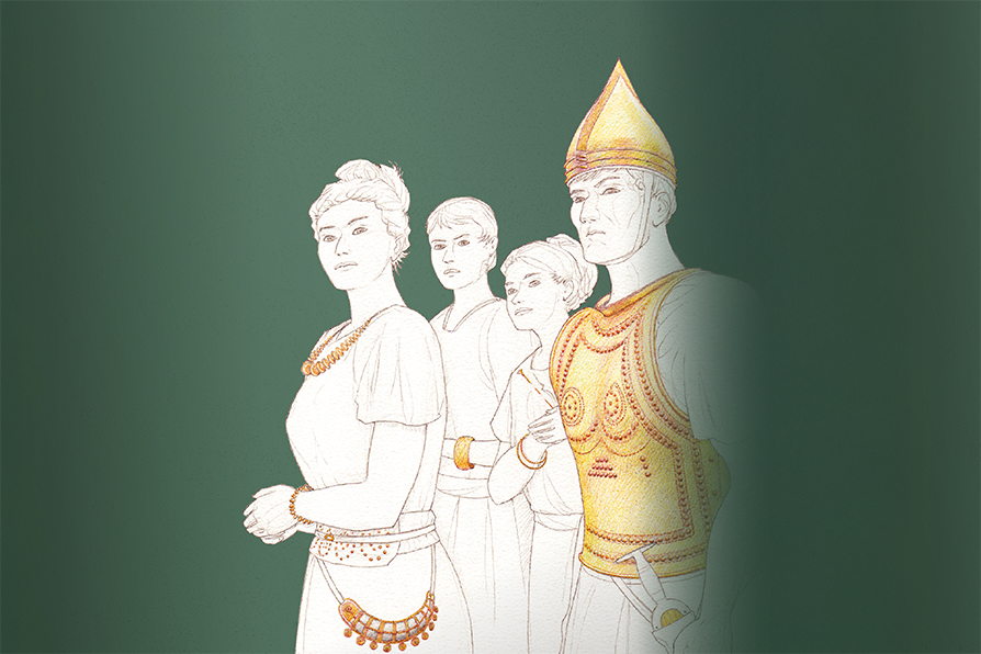Visuel de l'exposition pouvoir et métal représentant une famille aristocratique de l'âge du Bronze