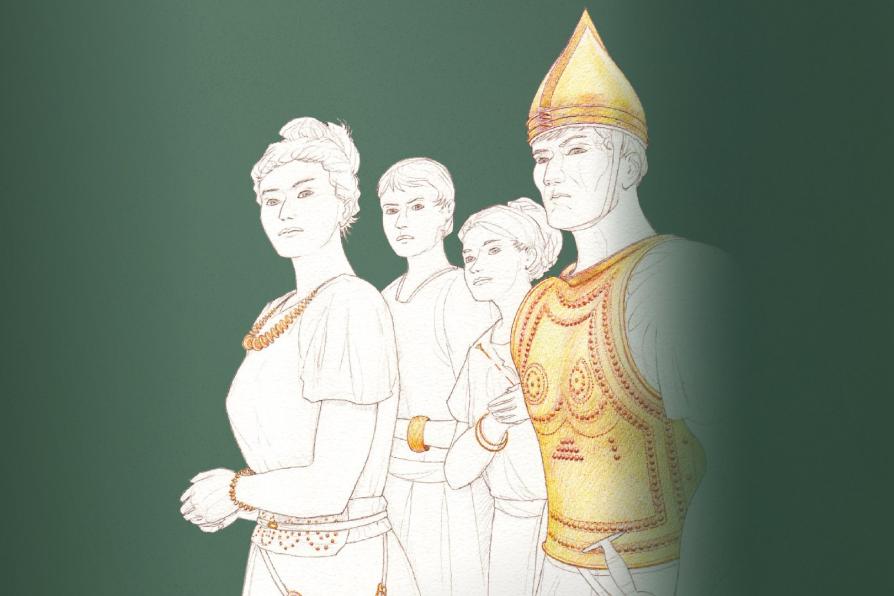 Visuel de l'exposition "Pouvoir et métal" représentant une famille aristocratique de l'âge du Bronze