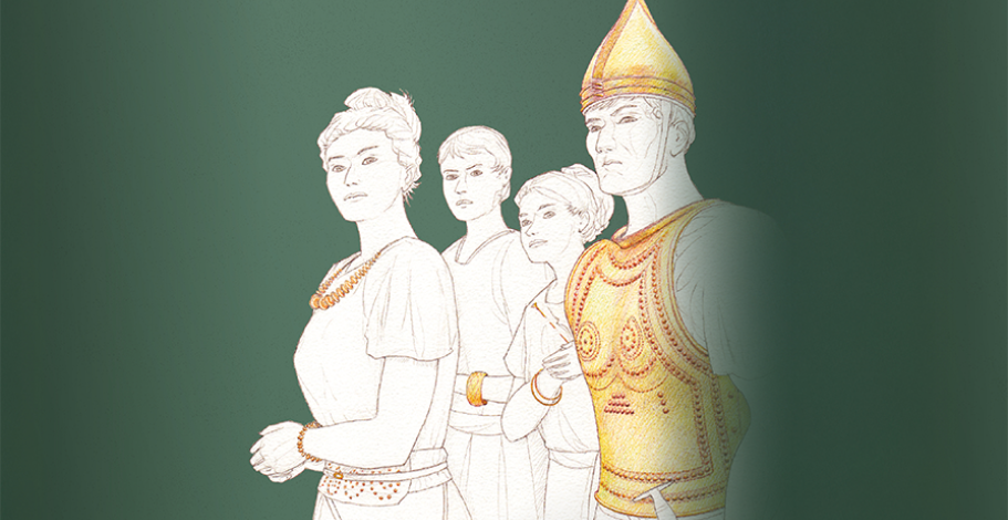 Visuel de l'exposition pouvoir et métal représentant une famille aristocratique de l'âge du Bronze