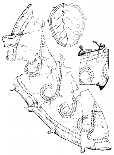 Dessin des fragments d'une cnémide en bronze